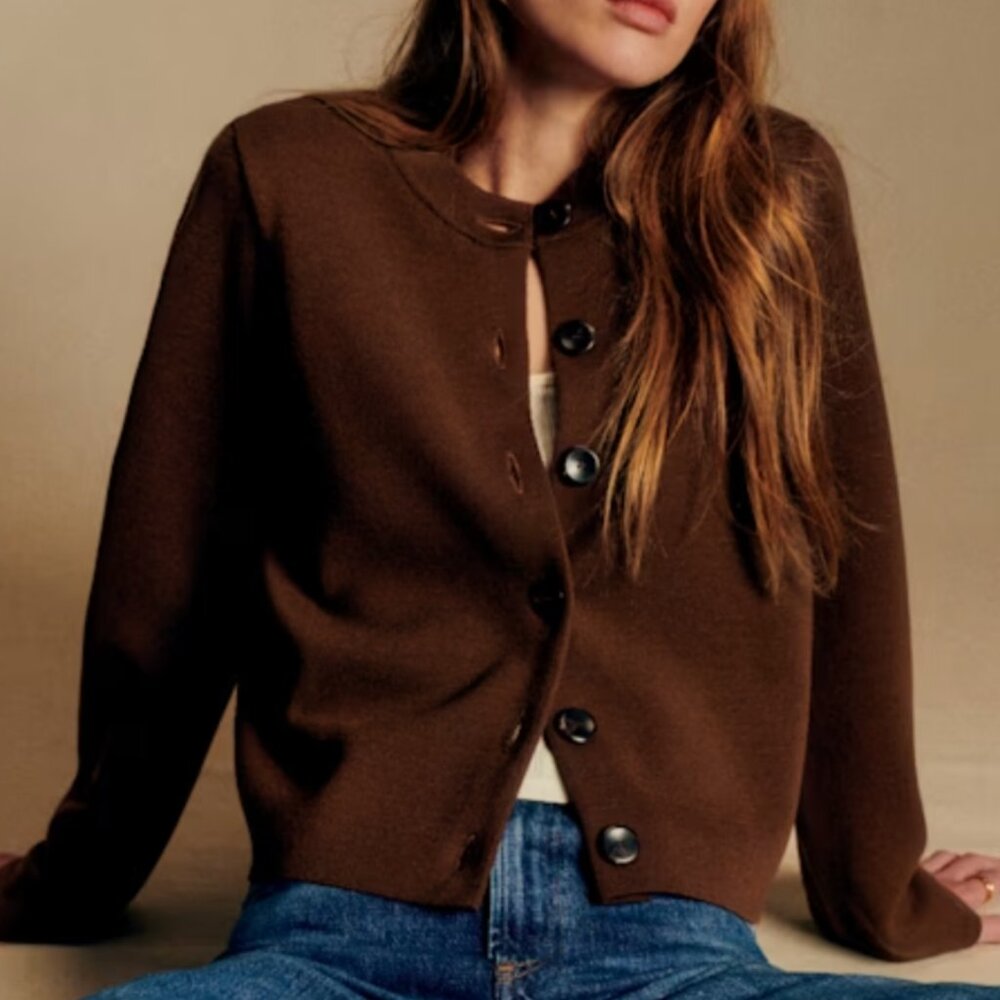Sezane Jude Cardigan Chestnut Brown - Size M